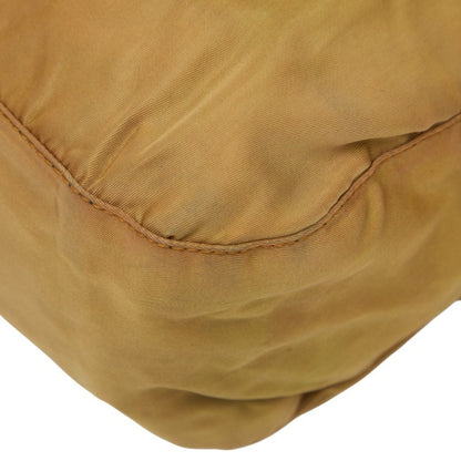 Prada Triangle Logo Plate Handbag Beige Brown Nylon Leather