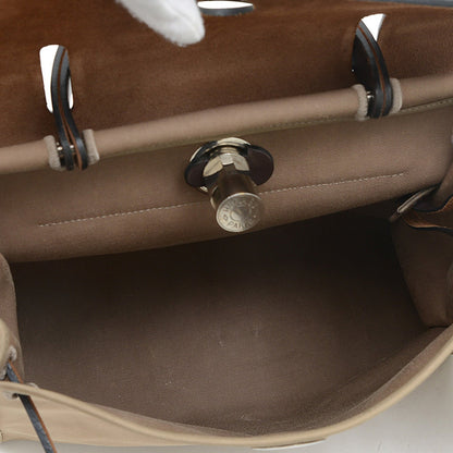 Hermes Airbag Zip Pm Handbag Tote Bag Toile Officier Calf Beige Brown T Stamp Bp