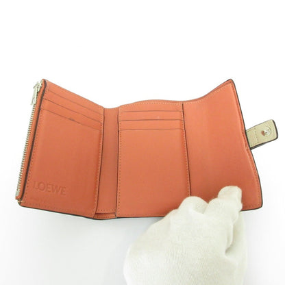Loewe Small Vertical Leather Compact Wallet Tri-Fold Beige