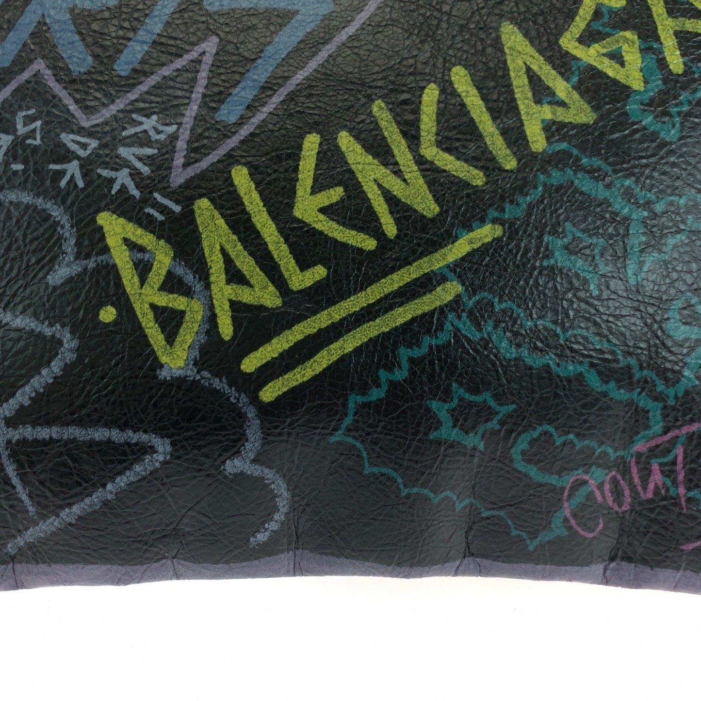 Balenciaga Graffiti Print Black Multicolor Silver Hardware Leather 443658 1060 Clutch Bag Second
