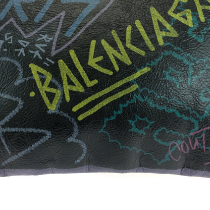 Balenciaga Graffiti Print Black Multicolor Silver Hardware Leather 443658 1060 Clutch Bag Second