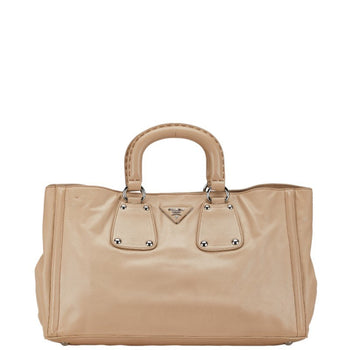 Prada Triangle Plate Handbag Beige Leather