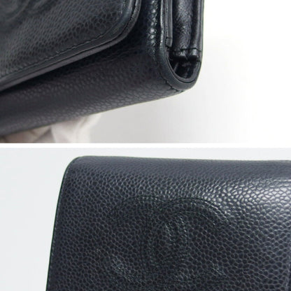 Chanel Caviar Skin Tri-Fold Compact Wallet Black