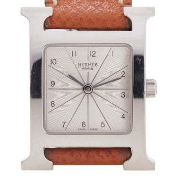 Herms H Watch Hh1.210 Quartz Silver Dial Stainless Steel Leather