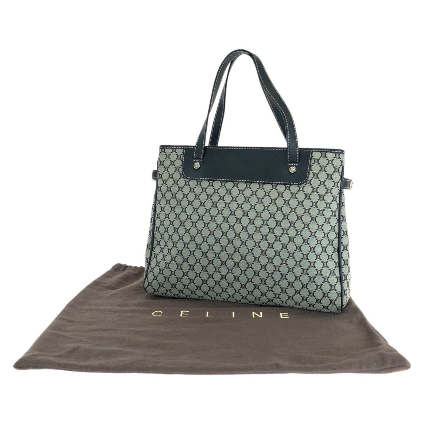 Celine Macadam Grey Black Silver Hardware Canvas Leather Ce00 24 Tote Bag Handbag