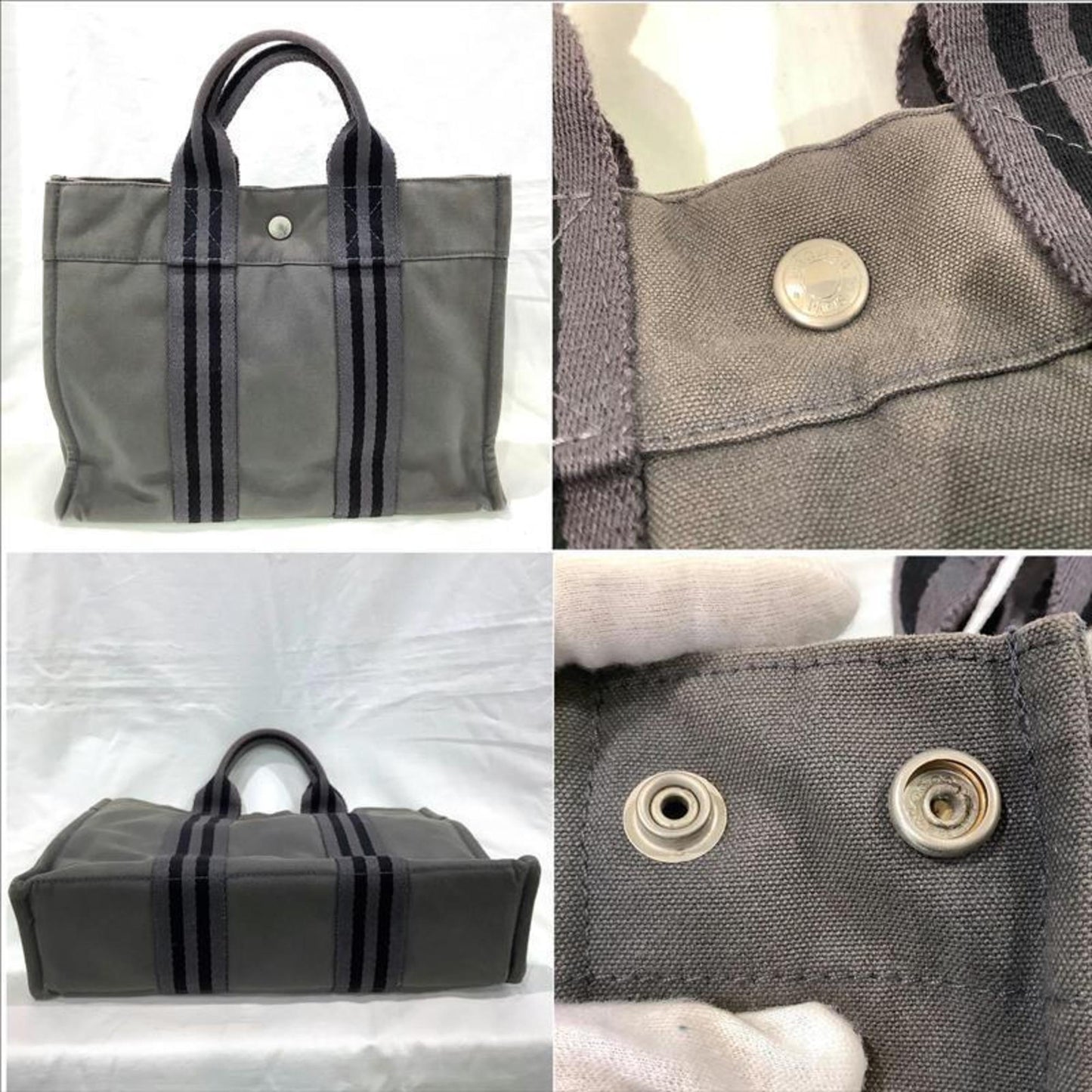 Hermes Herms Foul Tote Pm Gray Canvas Bag (Handbag/Mini Tote)