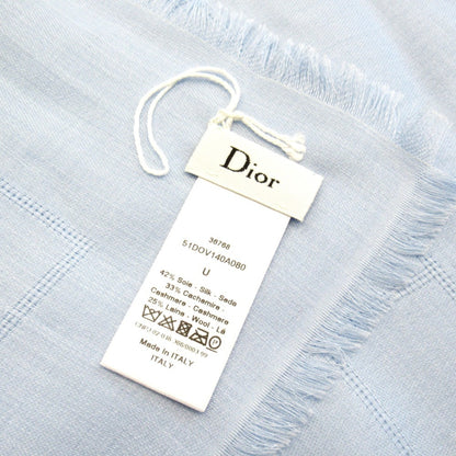 Christian Dior Cannage Jacquard Large Stole/Scarf Shawl Silk Cashmere Blend Logo Blue