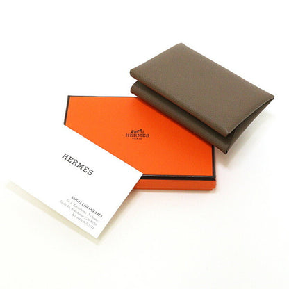Hermes Herms Calvi Duo Epsom Leather Etoupe W Stamp Card Case/Coin Case