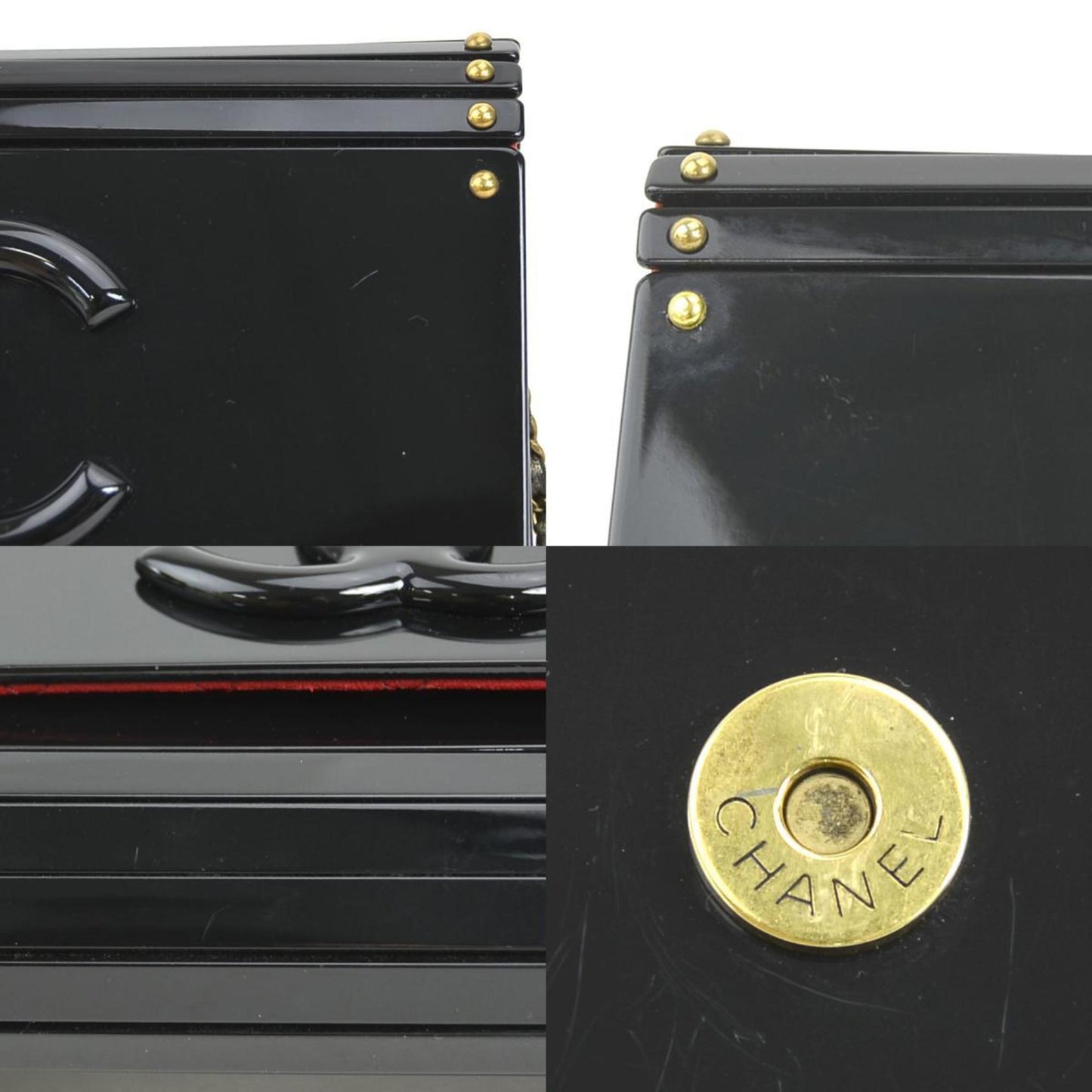 Chanel Shoulder Bag Plastic Leather Black Gold