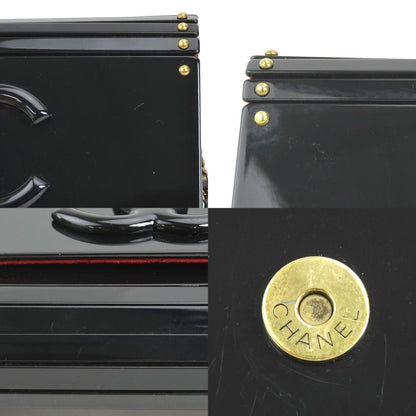 Chanel Shoulder Bag Plastic Leather Black Gold
