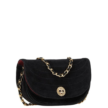 Chanel Half Moon Coco Mark Chain Shoulder Bag Black Suede