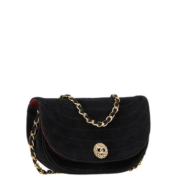 Chanel Half Moon Coco Mark Chain Shoulder Bag Black Suede