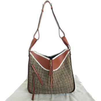 Loewe Handbag Shoulder Bag Hammock Leather Wool Dark Green Brown Gold