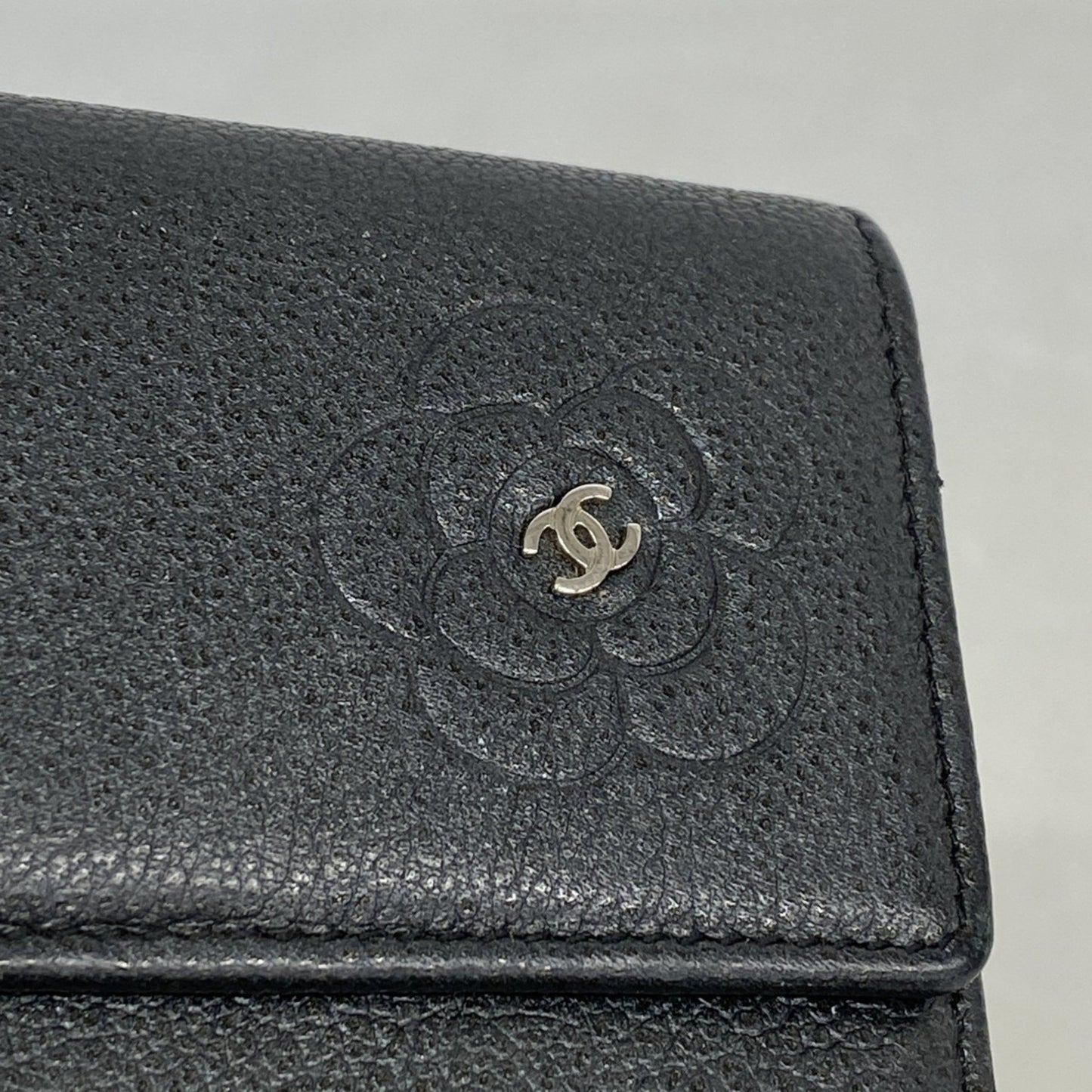 Chanel Camellia Leather Long Wallet Black