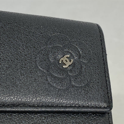 Chanel Camellia Leather Long Wallet Black