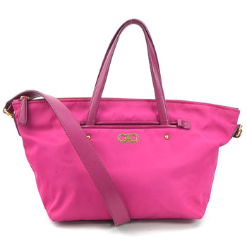 Salvatore Ferragamo Handbag Shoulder Bag Gancini Nylon Leather Magenta Gold