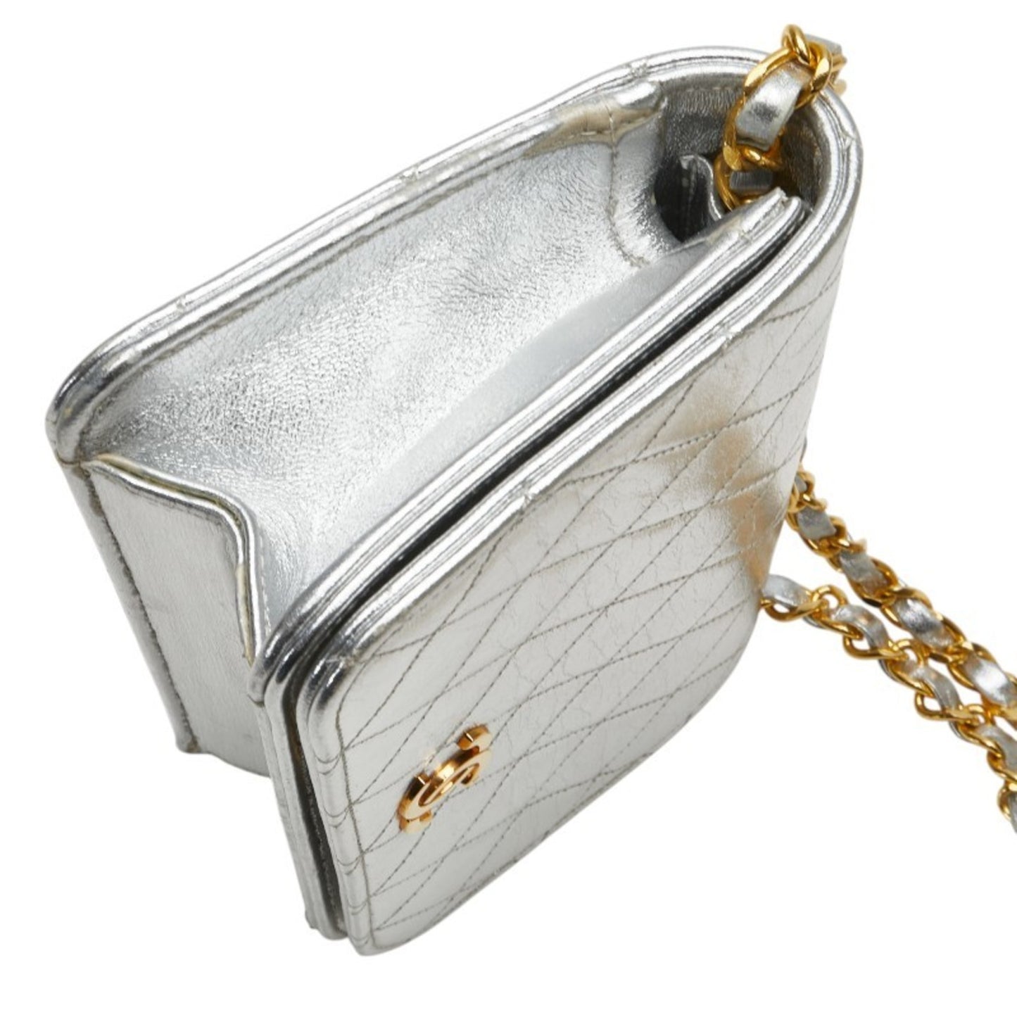 Chanel Matelasse Coco Mark Chain Shoulder Bag In Silver Leather