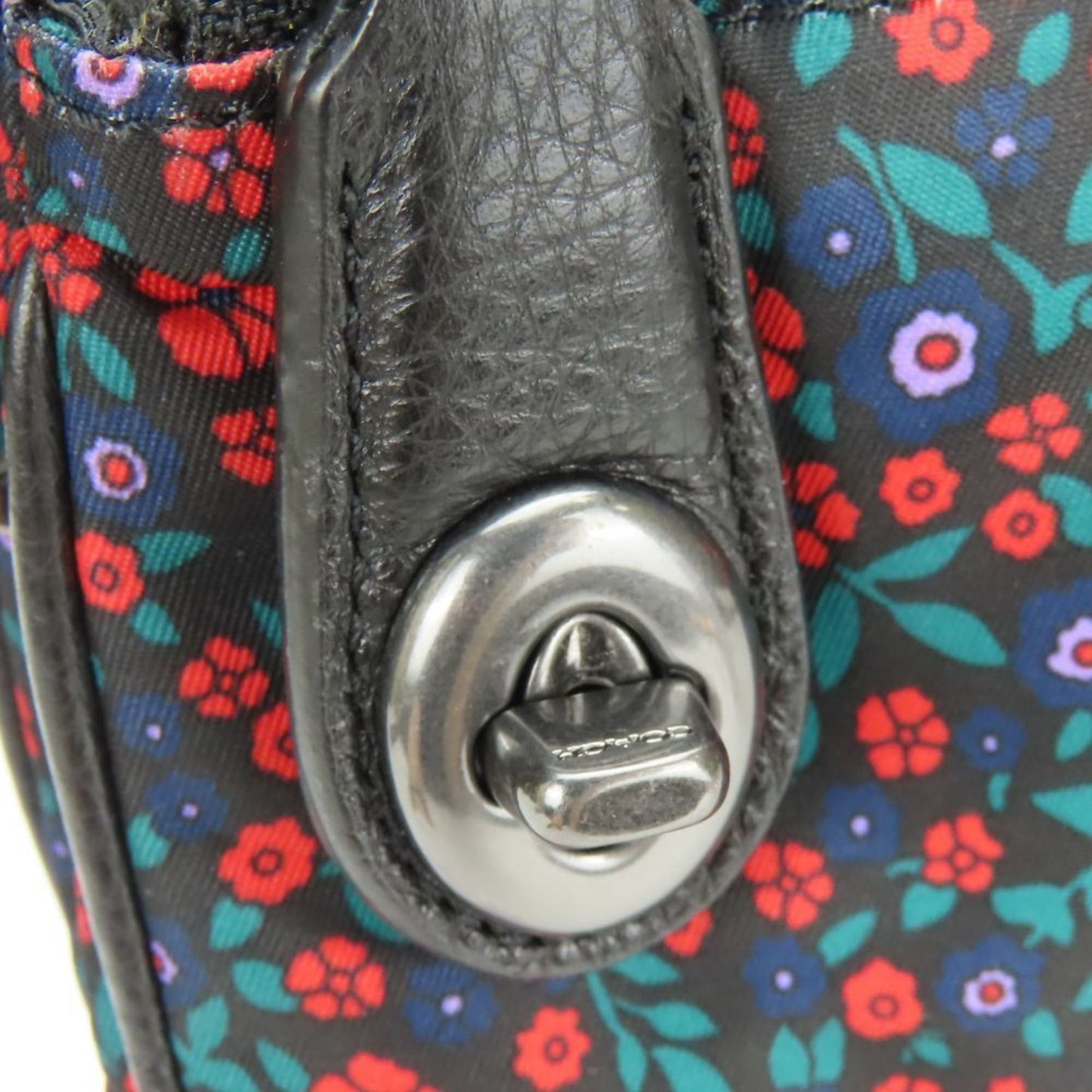 Coach Shoulder Bag F59436 Nylon Leather Black Multicolor Flower