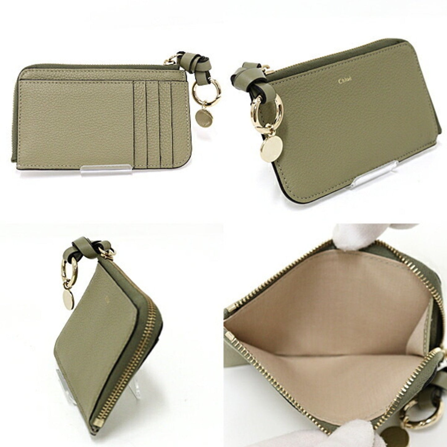 Chlo Chloe Grained Leather Alphabet Wallet Card Case Chc21Wp716F5738I Pottery Green