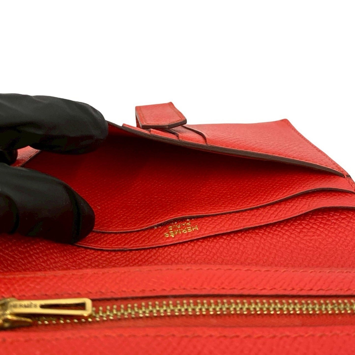 Hermes Bearn Compact Epsom Leather Bifold Wallet Mini Rouge Tomato 35167