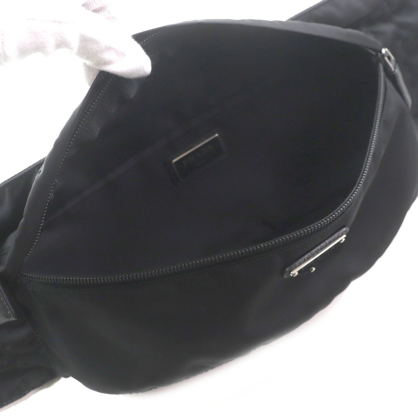 Prada Tessuto Triangle Logo Plate Nylon Saffiano Leather Belt Bag/Body Bag Black