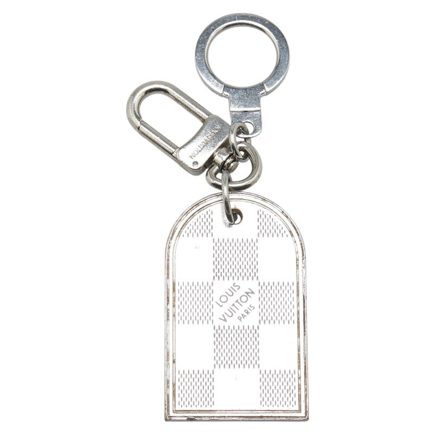 Louis Vuitton Damier Porte Cle Address Charm Keyring M65770 Silver Black Metal