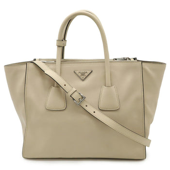 Prada Prada Triangle Handbag Tote Bag Shoulder Leather Light Beige Bn2619