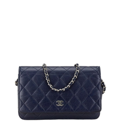 Chanel Coco Mark Matelasse Long Wallet Chain Bag Navy Caviar Skin