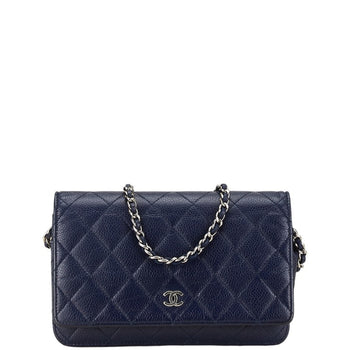 Chanel Coco Mark Matelasse Long Wallet Chain Bag Navy Caviar Skin