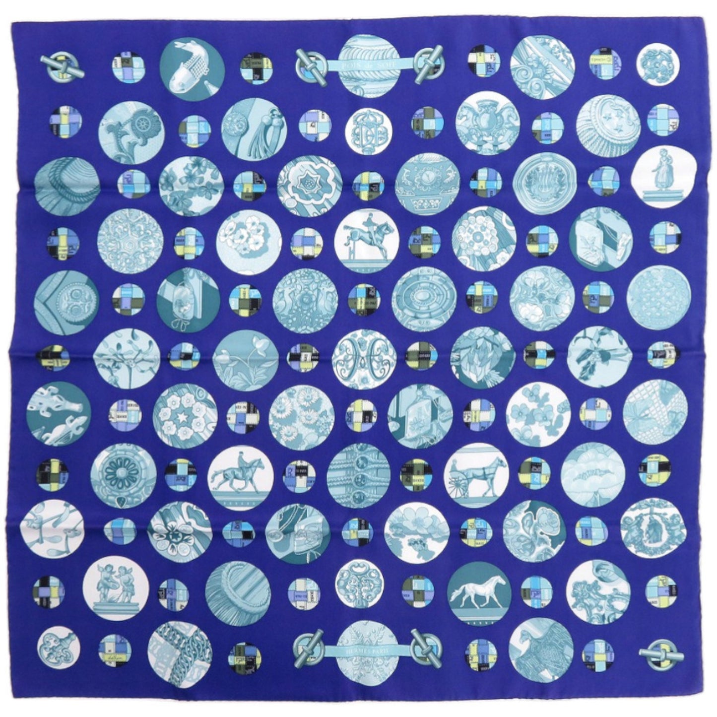 Like New Herms Carr H65 Pois De Soie Silk Multicolor Scarf/Muffler 0042 Hermes