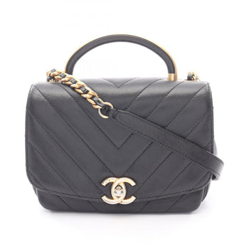 Chanel Chevron V-Stitch Top Handle Shoulder Bag Leather