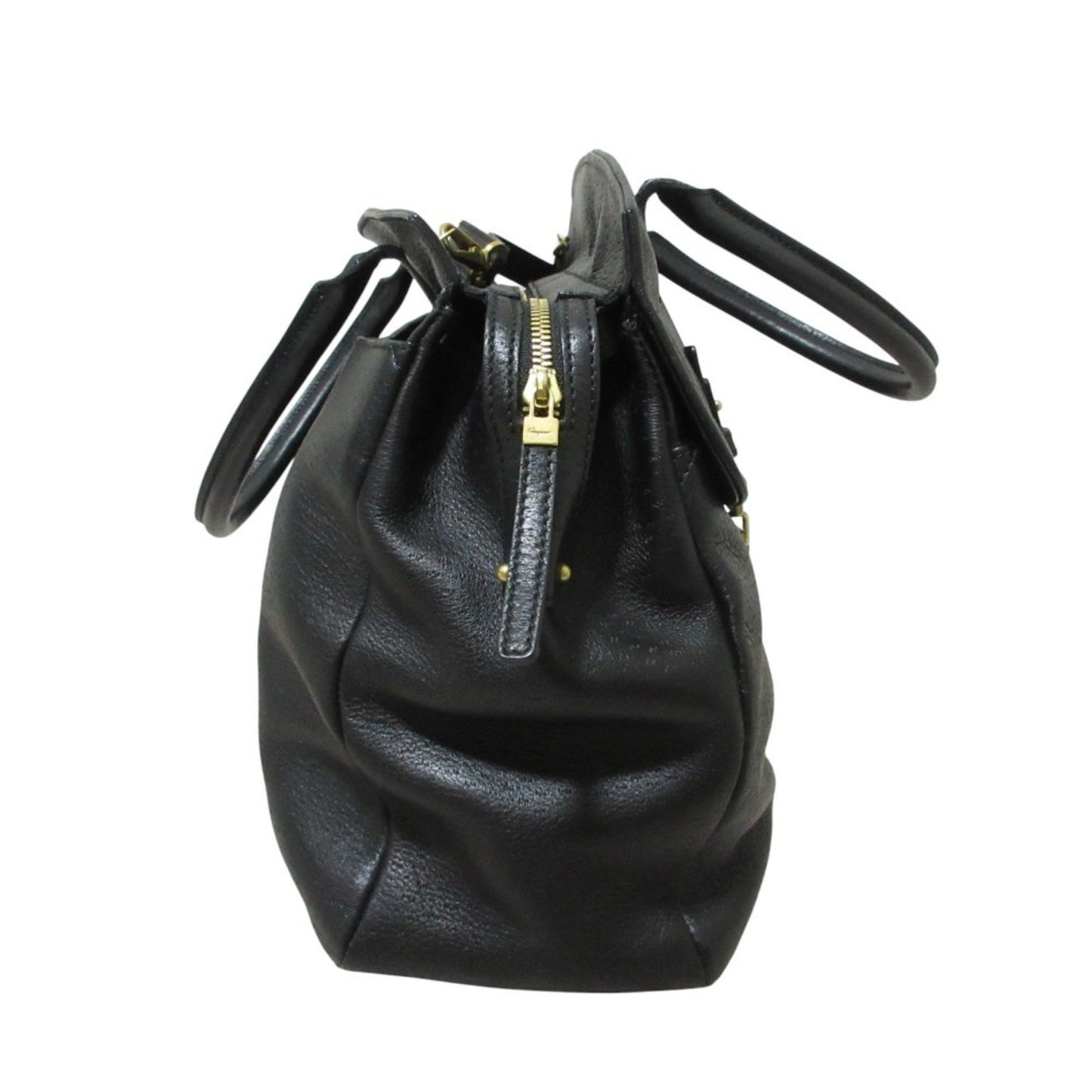 Salvatore Ferragamo Gancini Leather Tote Bag In Black