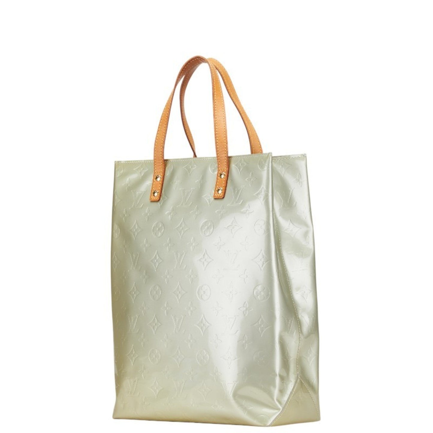 Louis Vuitton Monogram Vernis Reed Mm Tote Bag Handbag M91142 Green Silver Patent Leather