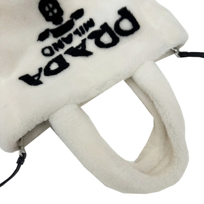 Prada Lettering Terry Tote Bag 1Bg374 White/Black Shoulder Bag/Handbag/Tote