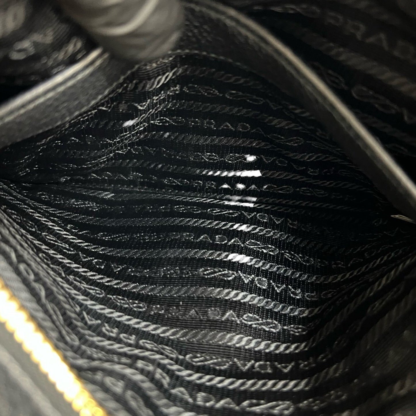 Prada Prada Logo Gold Leather Mini Shoulder Bag Pochette Sacoche Black 55391