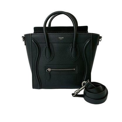 Celine Luggage Nano Shopper Leather Handbag/Shoulder Bag In Black