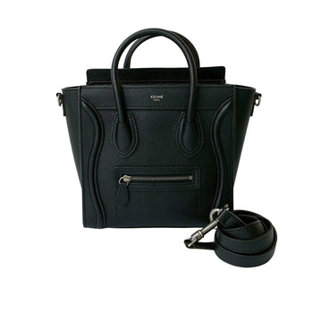 Celine Luggage Nano Shopper Leather Handbag/Shoulder Bag In Black