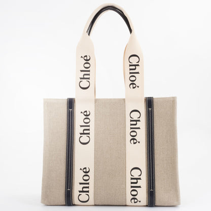 Chlo Chloe Woody Medium Tote Bag S383E66V-91J Linen White | Blue