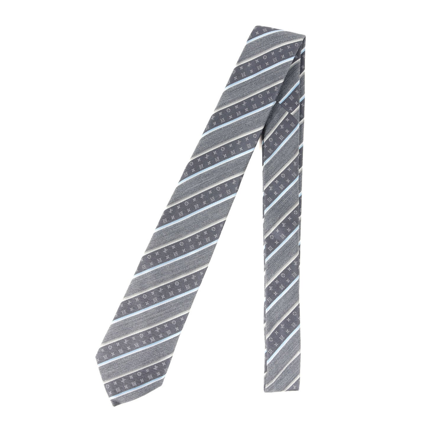 Louis Vuitton Regimental Monogram Silk Cravate Tie M79911 Gray 148Cm X 7Cm