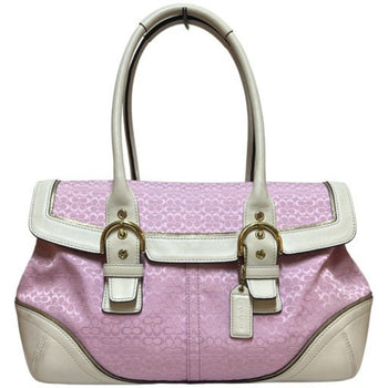 Coach Mini Signature Soho Canvas And Leather Handbag 1458 Pink With White Flap