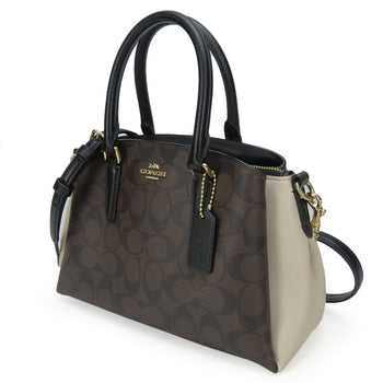 Coach Shoulder Bag F50054 Signature Leather Dark Brown Black Ivory Handbag