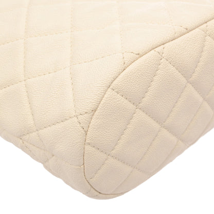 Chanel Matelasse White Women'S Soft Caviar Leather Shoulder Bag