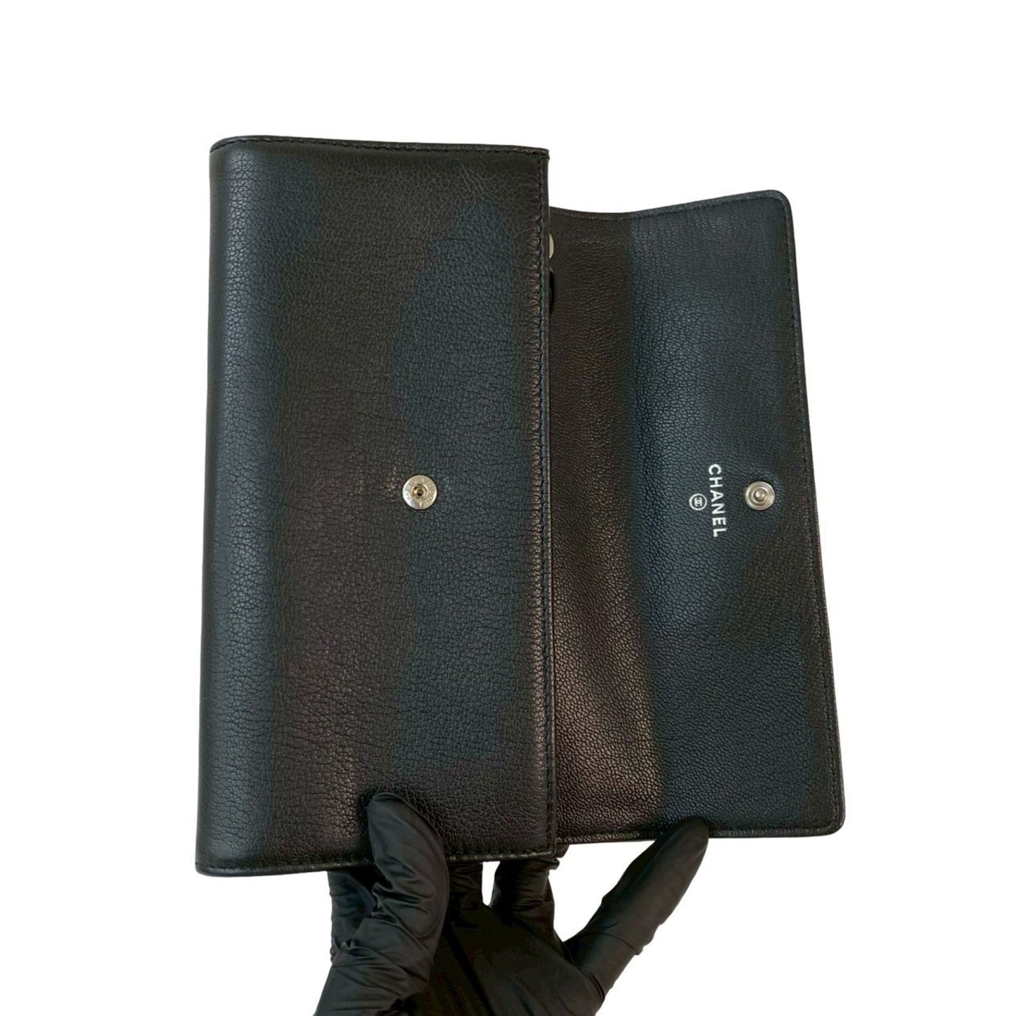 Chanel Coco Mark Clover Motif Leather Long Wallet