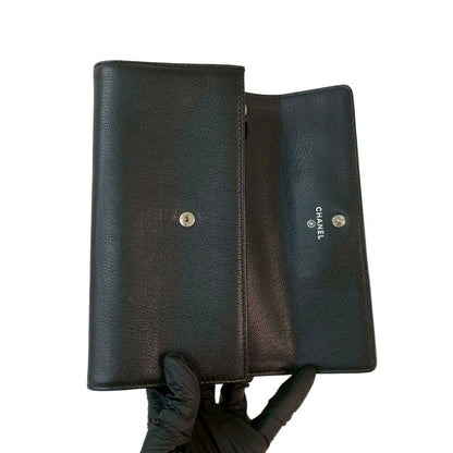 Chanel Coco Mark Clover Motif Leather Long Wallet