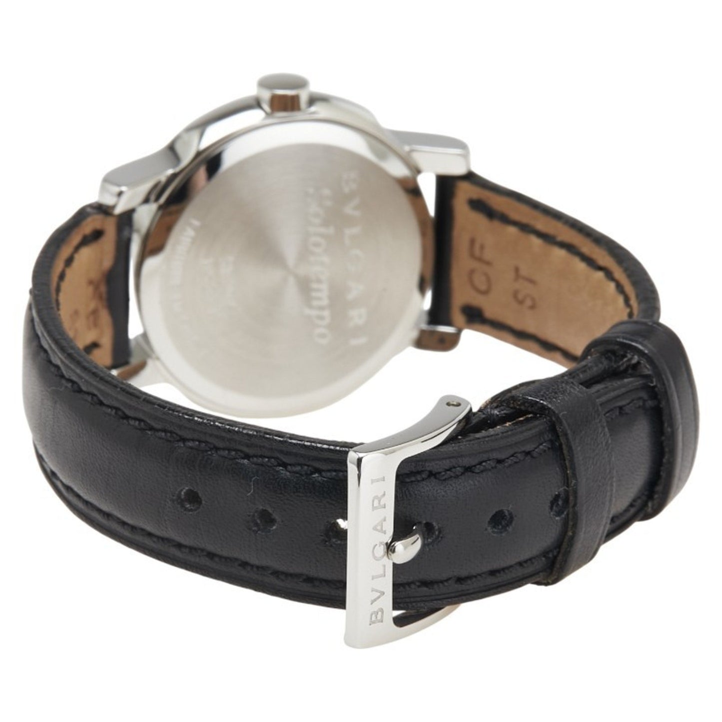 Bvlgari Solotempo Watch St29S Quartz Black Dial Stainless Steel Leather