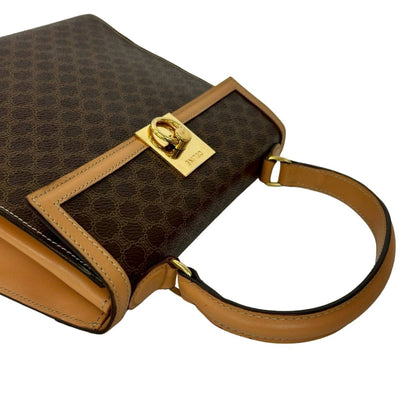 Celine Macadam Blason Pattern Logo Ring Leather Handbag Tote Bag Brown 11767