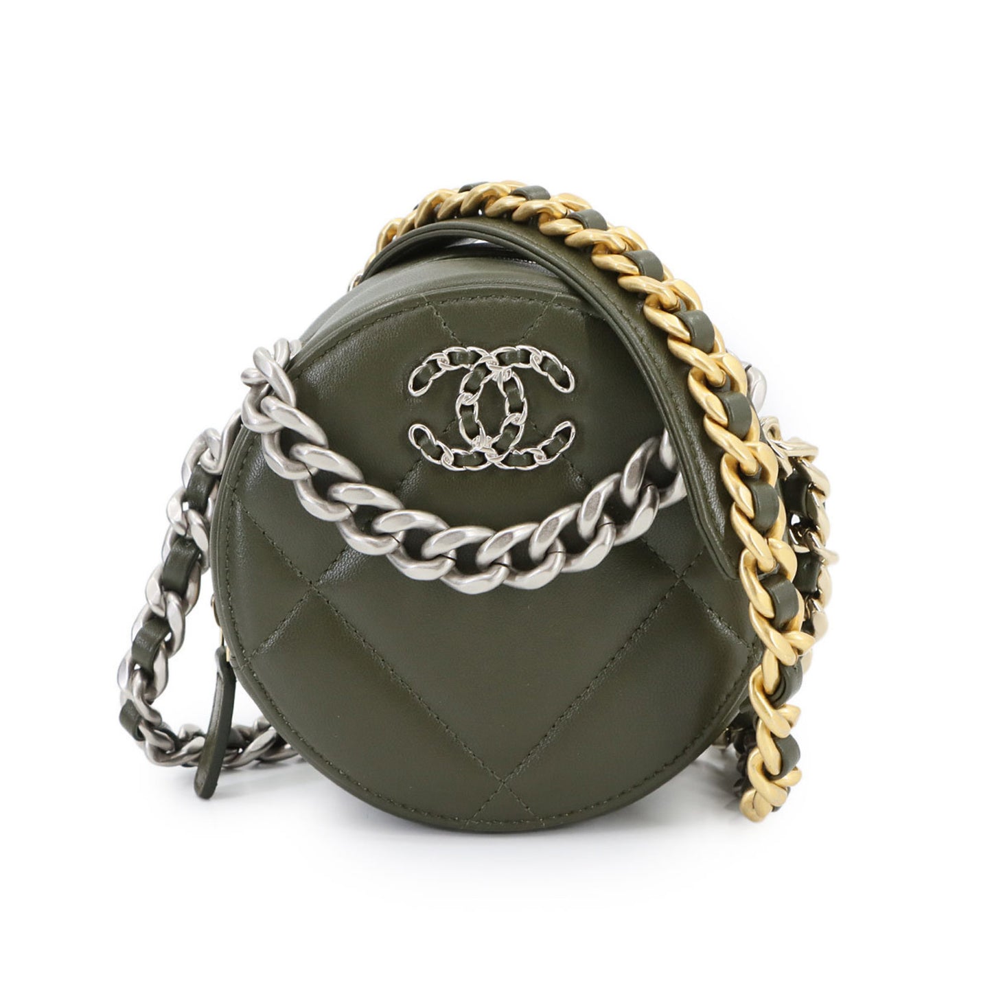 Chanel 19 Round Clutch Chain Shoulder Bag In Khaki Lambskin