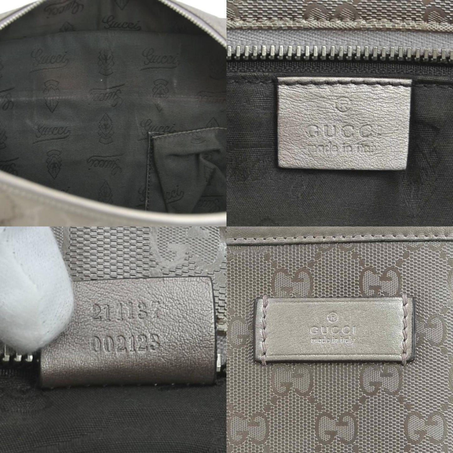 Gucci Handbag Gg Imprime Leather Metallic Brown