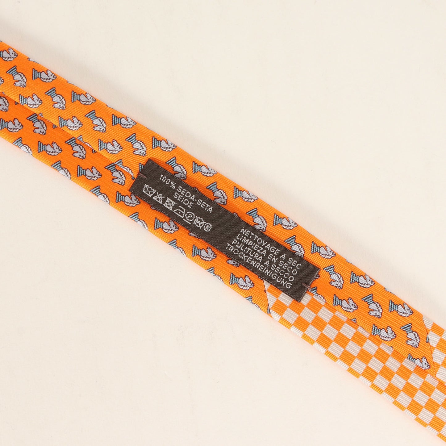 Hermes Chessman Knight Monogram Silk Tie 6305 Pa Orange Blue