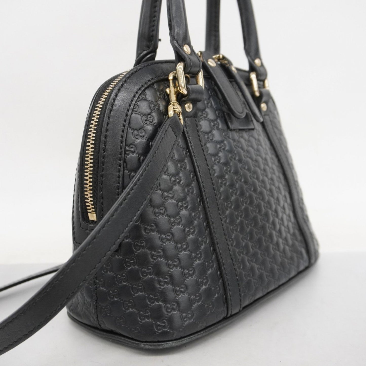 Gucci Micro Guccissima Handbag 449654 Leather Black Champagne
